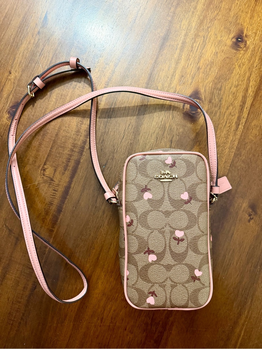 Coach Brown Signature Crossbody with Pink Trim